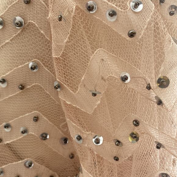 AIDAN MATTOX Dress Women's Size 8 Cream Sheer Sequin Chevron Wedding Cocktail - Picture 11 of 16